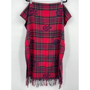 Plaid Rose Red Blue Super Soft Reversible Scarf Shawl Wrap NEW